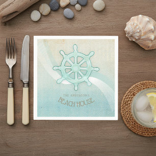 Beach House Boat Helm Aqua Blue ID623 Napkin