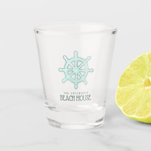 Beach House Boat Helm Aqua Blue ID623 Shot Glass