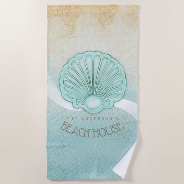 Beach House Clam Shell Aqua Blue ID623 Beach Towel (Front)