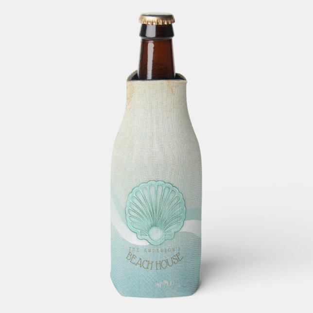 Beach House Clam Shell Aqua Blue ID623 Bottle Cooler (Bottle Front)