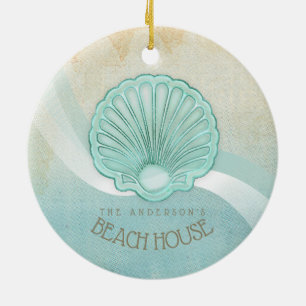 Beach House Clam Shell Aqua Blue ID623 Ceramic Tree Decoration