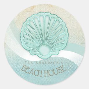 Beach House Clam Shell Aqua Blue ID623 Classic Round Sticker