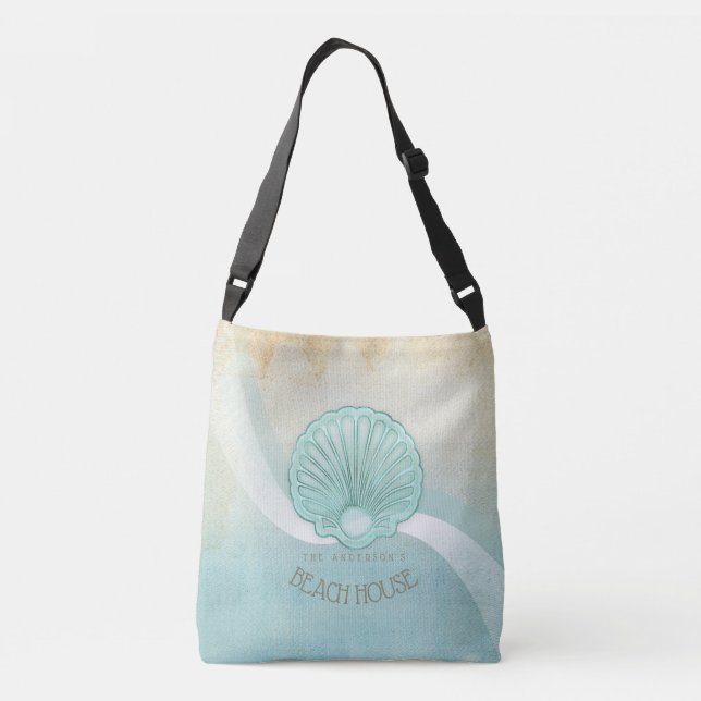 Beach House Clam Shell Aqua Blue ID623 Crossbody Bag (Back)