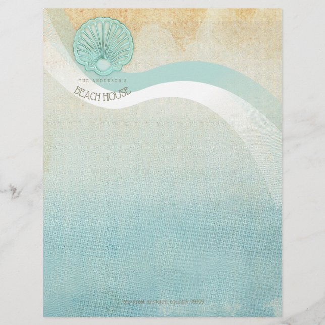 Beach House Clam Shell Aqua Blue ID623 Custom Letterhead (Front)