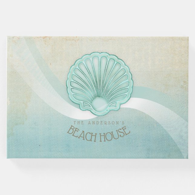 Beach House Clam Shell Aqua Blue ID623 Guest Book (Front)