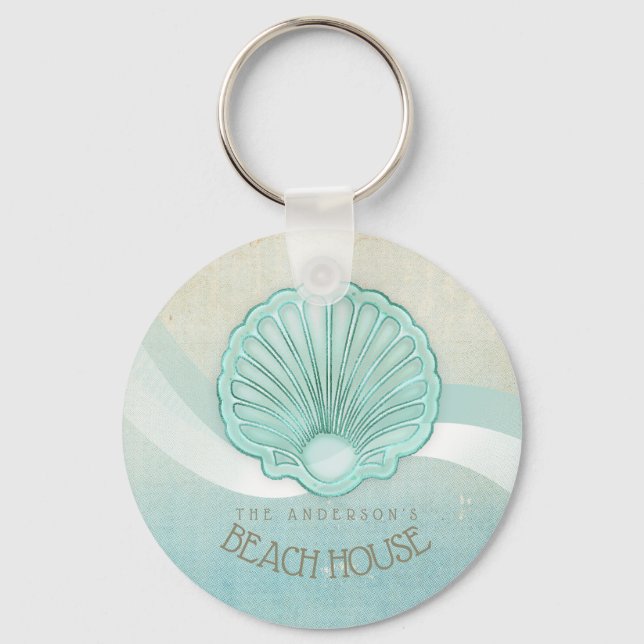 Beach House Clam Shell Aqua Blue ID623 Key Ring (Front)