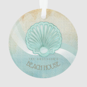 Beach House Clam Shell Aqua Blue ID623 Ornament