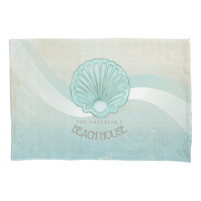 Beach House Clam Shell Aqua Blue ID623 Pillowcase (Front)