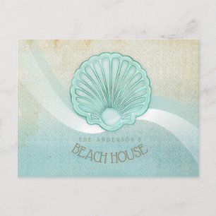 Beach House Clam Shell Aqua Blue ID623 Postcard