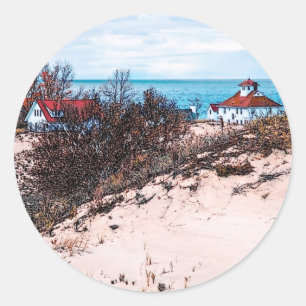 Beach house classic round sticker