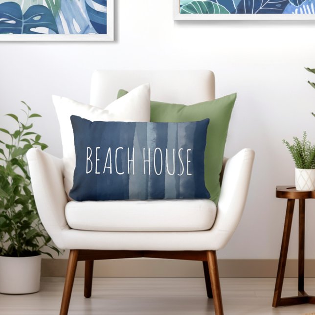 Beach House Coastal Navy Blue Lumbar Pillow (Coastal Elegance Redefined: Explore Totally Coast's Beach House & Coastal Lumbar Pillow Designs)