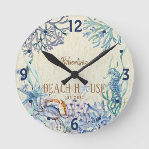 Beach House Coastal Ocean Personalised Round Clock