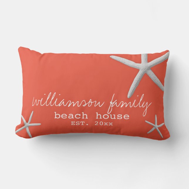 Beach House Coastal Starfish Dark Coral Lumbar Cushion (Front)