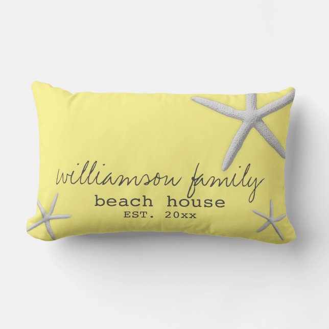 Beach House Coastal Starfish Yellow Grey Modern Lumbar Cushion (Front)