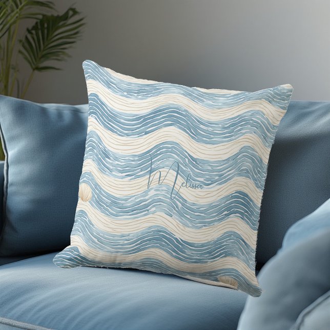 Beach House Coastal Wave Home Decor Seaside Living Cushion (Beach House Coastal Wave Home Decor Seaside Living Throw Pillow)