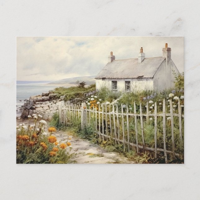 Beach House Cottage Seaside Fence Vacation Vintage Postcard (Front)