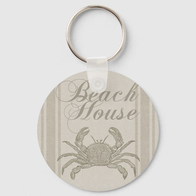 Beach House Crab Sandy Coastal Decor Key Ring (Front)