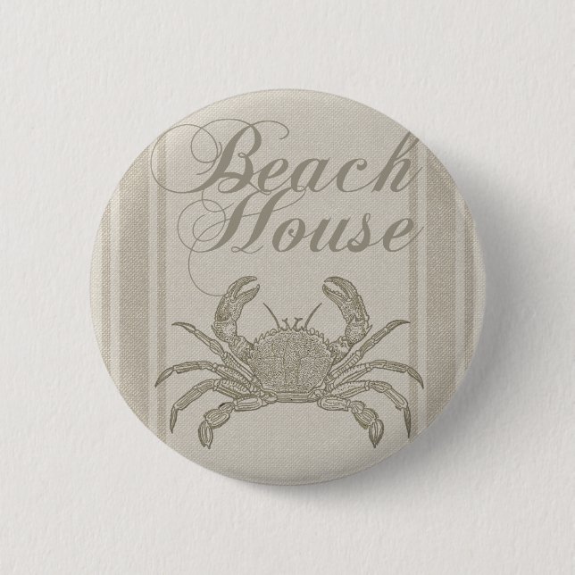 Beach House Crab Seashore Coastal Vintage 6 Cm Round Badge (Front)