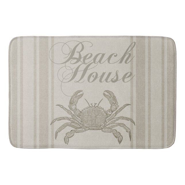 Beach House Crab Seashore Coastal Vintage Bath Mat (Front)