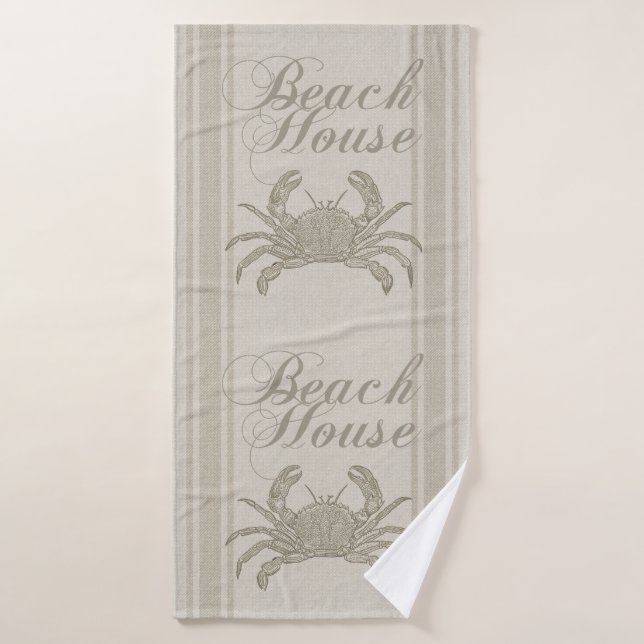 Beach House Crab Seashore Coastal Vintage Bath Towel Set (Bath Towel)