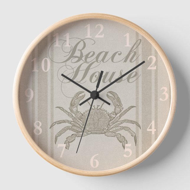 Beach House Crab Seashore Coastal Vintage Clock (Front)