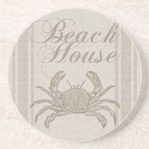Beach House Crab Seashore Coastal Vintage Coaster