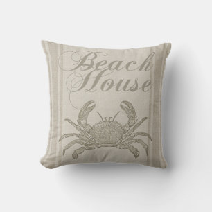 Beach House Crab Seashore Coastal Vintage Cushion