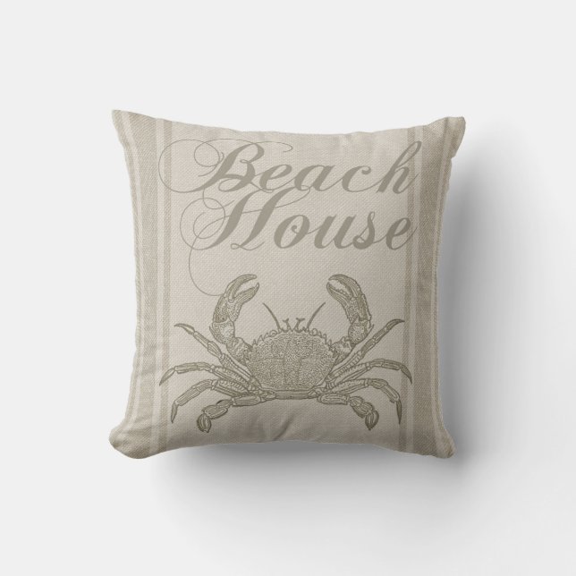 Beach House Crab Seashore Coastal Vintage Cushion (Front)