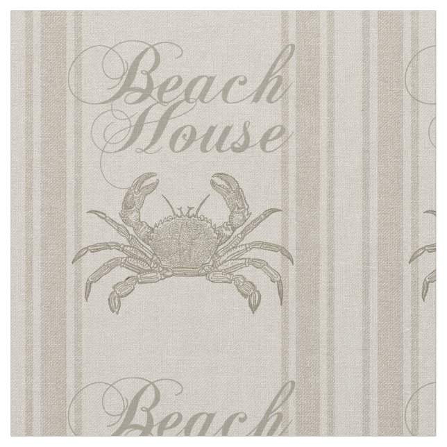 Beach House Crab Seashore Coastal Vintage Fabric (Close Up)