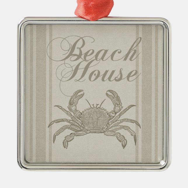 Beach House Crab Seashore Coastal Vintage Metal Tree Decoration (Front)