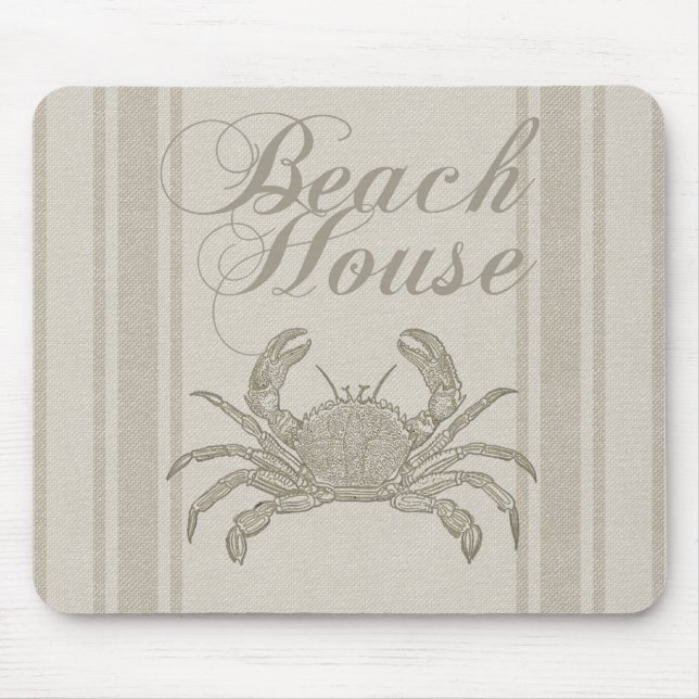 Beach House Crab Seashore Coastal Vintage Mouse Mat (Front)