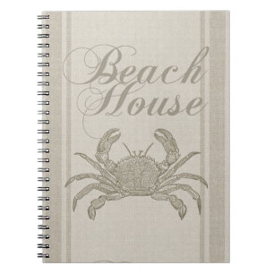 Beach House Crab Seashore Coastal Vintage Notebook