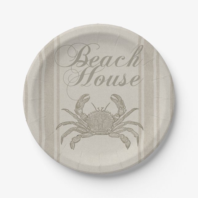 Beach House Crab Seashore Coastal Vintage Paper Plate (Front)