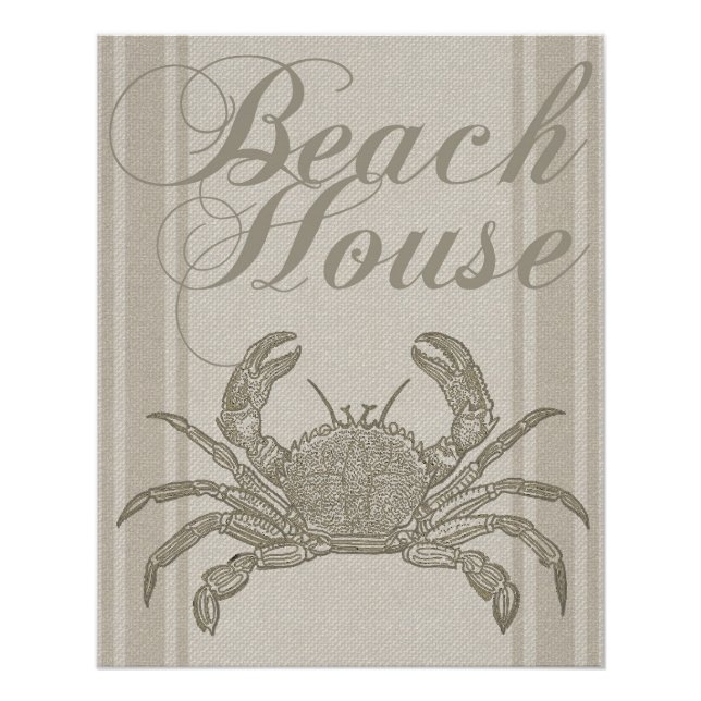 Beach House Crab Seashore Coastal Vintage Poster (Front)