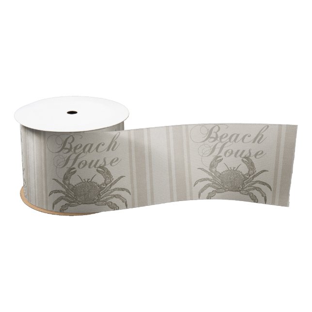 Beach House Crab Seashore Coastal Vintage Satin Ribbon (Spool)