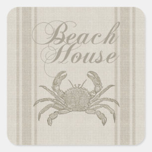 Beach House Crab Seashore Coastal Vintage Square Sticker