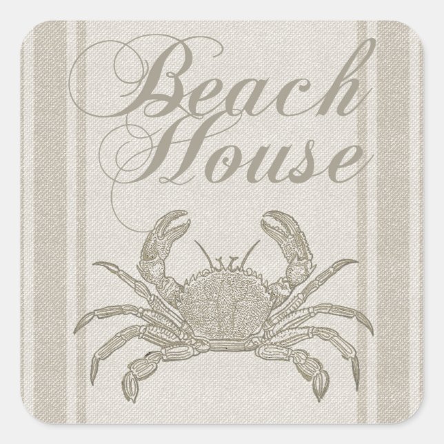 Beach House Crab Seashore Coastal Vintage Square Sticker (Front)