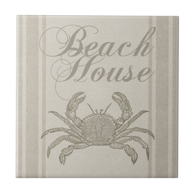 Beach House Crab Seashore Coastal Vintage Tile (Front)