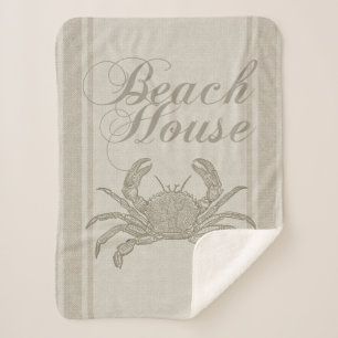 Beach House Crab Seashore Sherpa Blanket