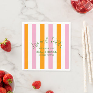 Beach House Custom Oink Orange Cabana Stripe Napkin