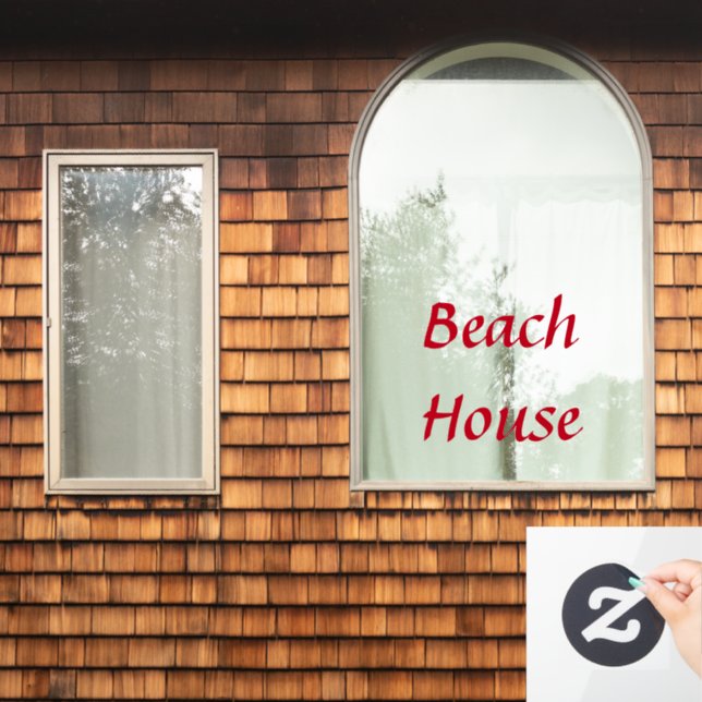 Beach House Custom Text Red Colourful Cute Home Window Cling (Home Window)