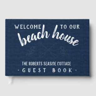 Beach House Customised Vacation Rental Navy Silver Guest Book