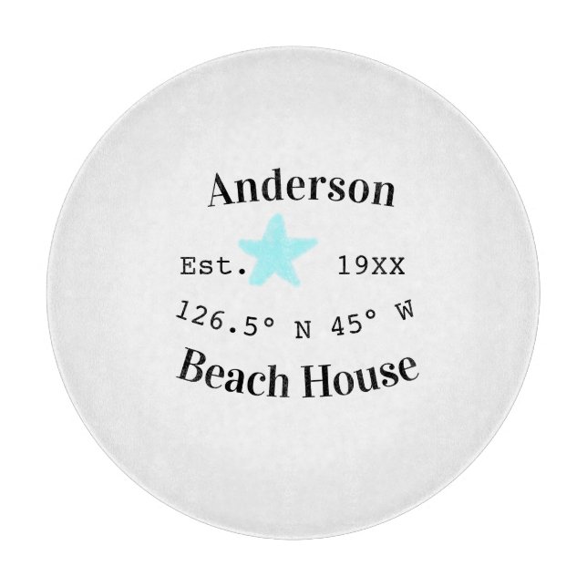 Beach house Date year custom coordinates add est. Cutting Board (Front)