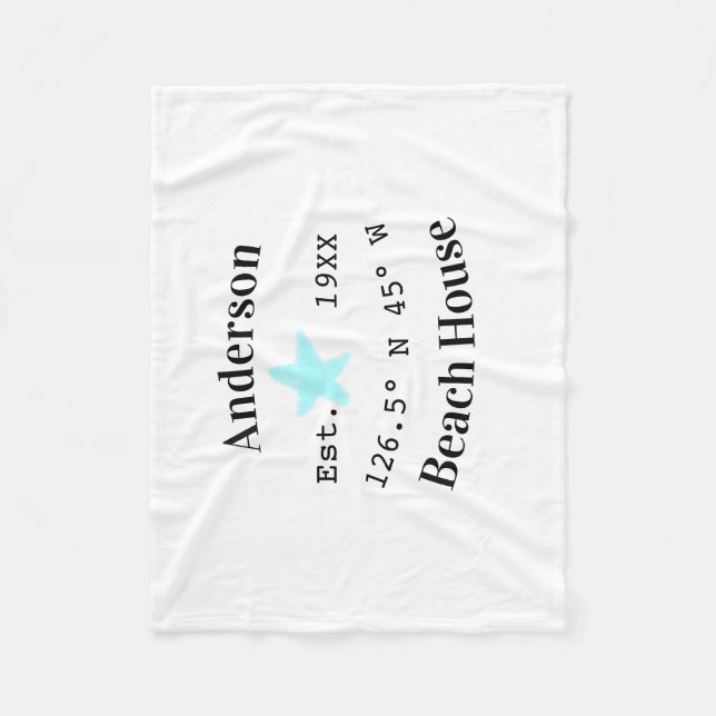 Beach house Date year custom coordinates add est. Fleece Blanket (Front)