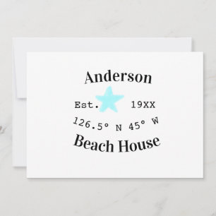 Beach house Date year custom coordinates add est. Invitation