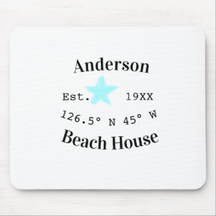 Beach house Date year custom coordinates add est. Mouse Mat
