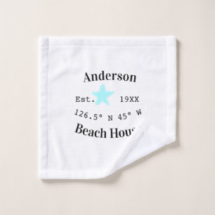 Beach house Date year custom coordinates add est. Wash Cloth