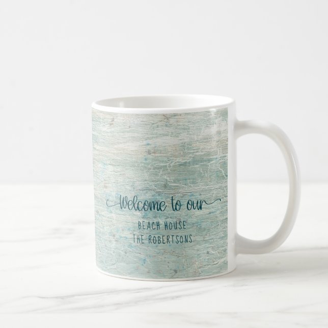 Beach House Driftwood Ocean Coastal Family Name Coffee Mug (Right)