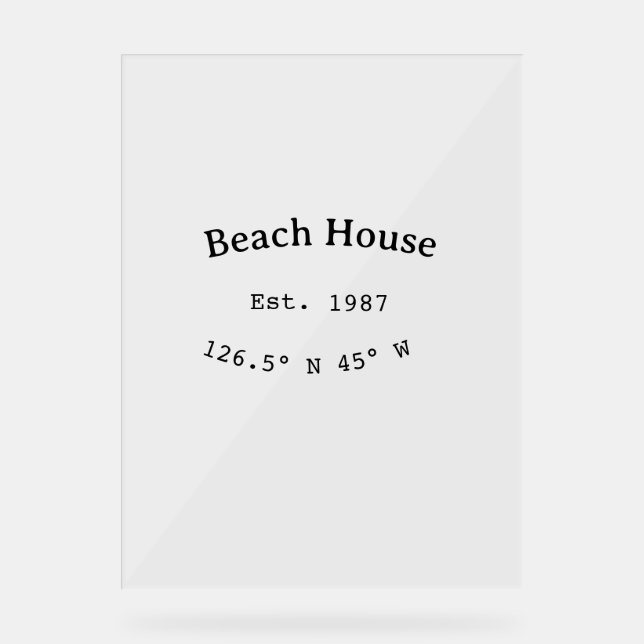 Beach house ets. Date year custom coordinates add Acrylic Sign (Front)