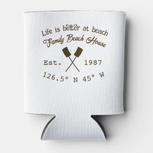 Beach house ets. Date year custom coordinates add Can Cooler